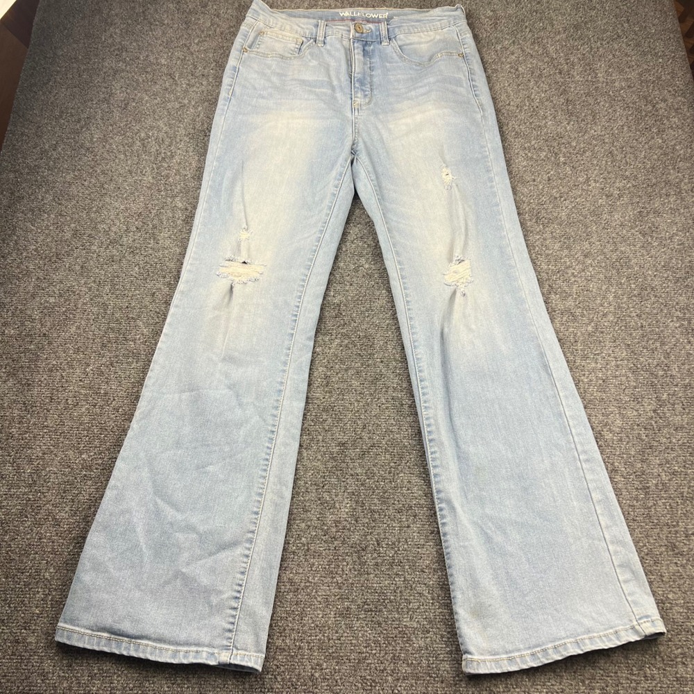 Y2K WallFlower Fearless Curvy High Rise Flare Jeans Lt Wash Distressed Grunge 9